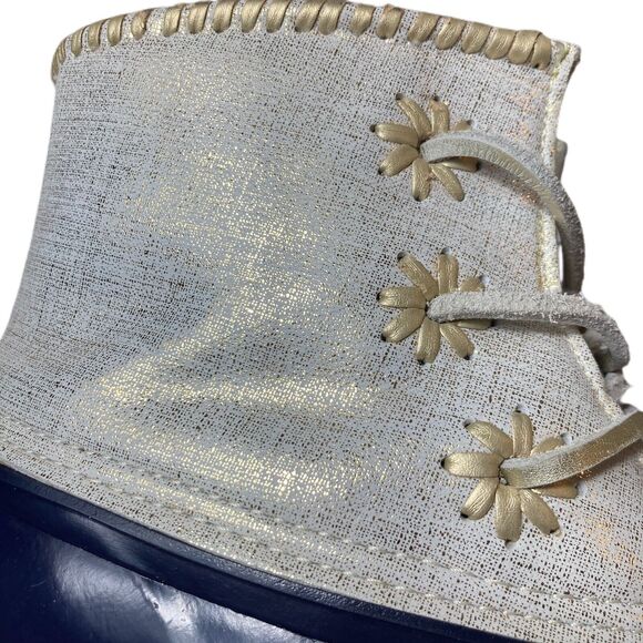 Jack Rogers Chloe Duck Boots Women 6 Blue White/Gold Waterproof Rain Snow Preppy - Picture 10 of 12